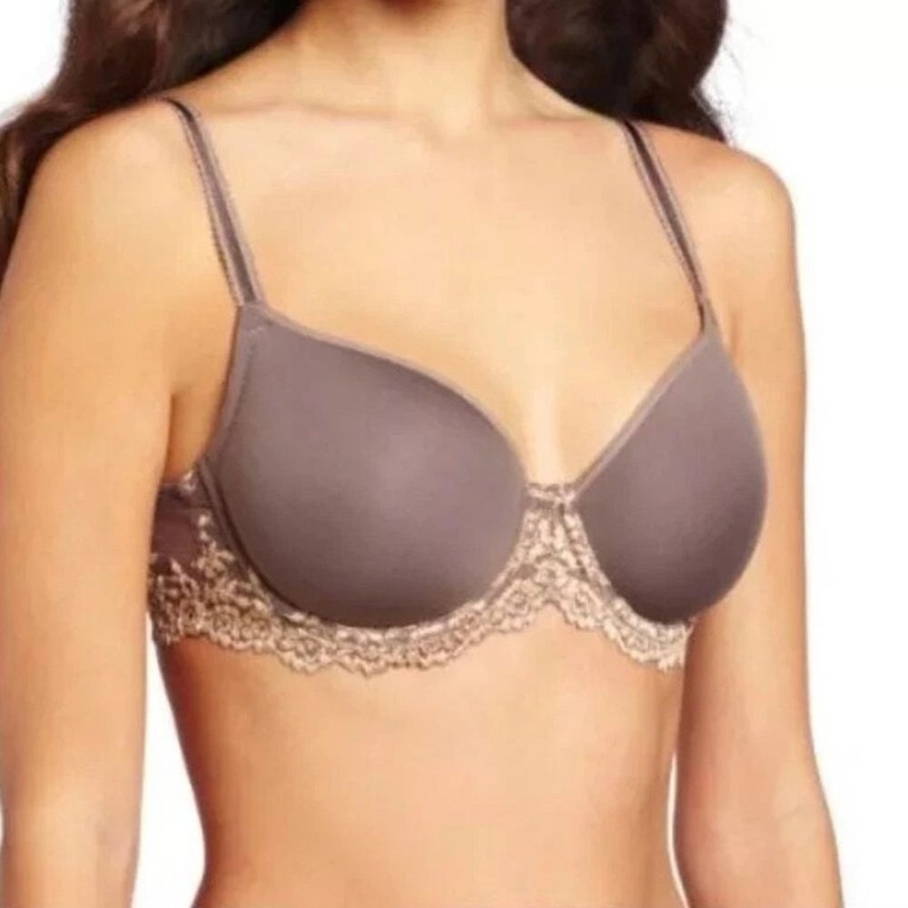 Wacoal Lace Embrace 853191 Contour Underwire Bra Brown 32D Molded Cup